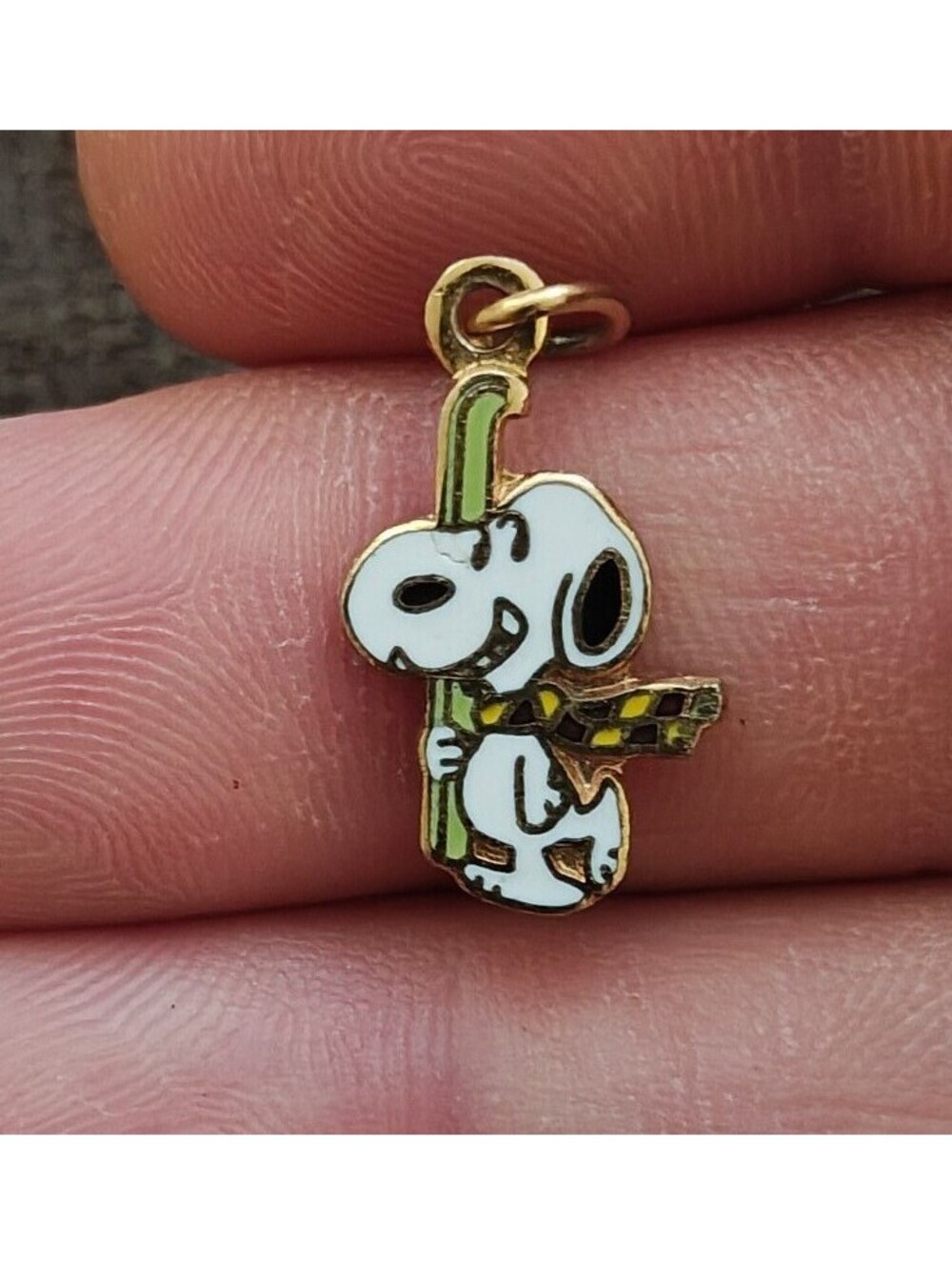 1970s Snoopy Skiing Gold Tone Enamel Charm Pendant